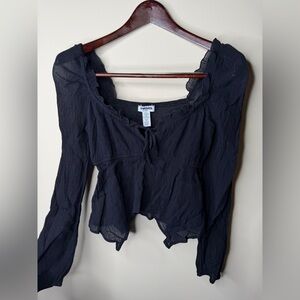 Vintage RSQ black long-sleeve ruffle babydoll blouse dainty